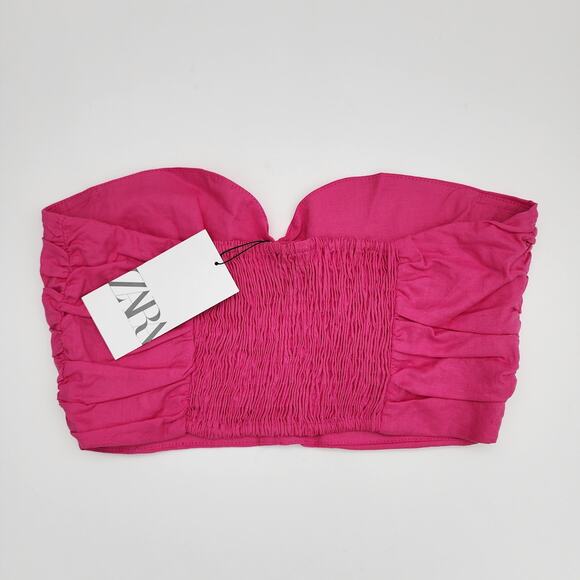 Zara Fuchsia Pink Strapless Stretch Fit Corset Style Cropped Tube Top Size XL - Picture 3 of 5
